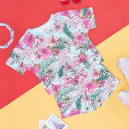 Pantaloons Junior Cotton Knit Half Sleeves Floral Printed Shorts Set  -   Island Paradise Blue-image-99