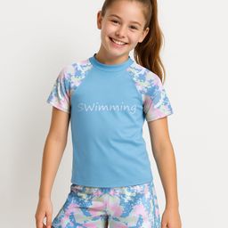 Pine Active Half Sleeves Two Piece Swimsuit with Abstract Print -  Blue-picture-8