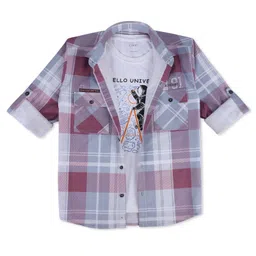 CAVIO Cotton Half Sleeves Checked  Shirt And Tee -  Magenta-picture-16