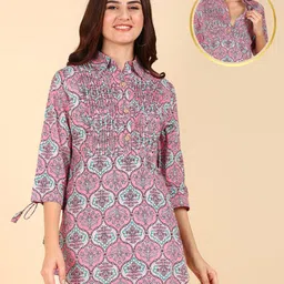 Zelena 100% Cotton Three Fourth Sleeves Floral Printed Zipless Feeding Maternity Top - Multi Colour-picture-22