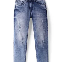 Pine Kids Denim Woven Full Length Washed Jeans - Navy Blue-picture-13