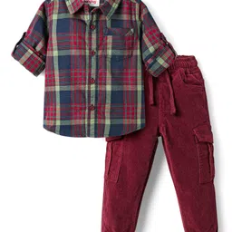 Babyhug Cotton Woven Full Sleeves Checks Shirt & Trouser Set - Maroon-picture-24