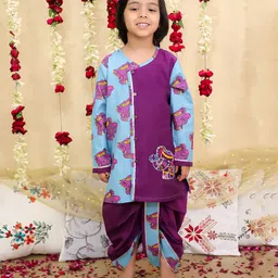 BownBee Pure Cotton Woven Full Sleeves Elephant Embroidered & Printed Gota Lace Embellished Dhoti Kurta Set - Purple-picture-18