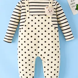 Mark & Mia Full Sleeves Winter Wear Romper With Polka Dot Print & Teddy Bear Applique - Beige-picture-40
