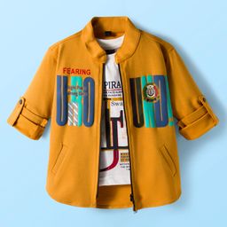 Dapper Dudes Full Sleeves Typography Printed Jacket With Tee Set - Mustard-picture-22