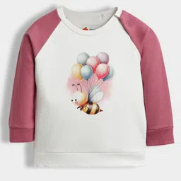 Orange Sugar 100% Cotton Knit Full Sleeves Bee & Balloon Printed Light Winter Sweatshirt - Off White-picture-23