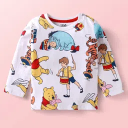Babyhug Disney Single Jersey Knit Dungaree & Full Sleeves T-Shirt With Winnie The Pooh Graphics & Pocket Detailing - Blue & Red image 2