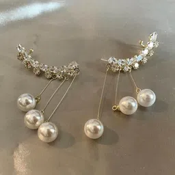 Zaphariq Gold-Plated Crystal Stones Studded & Pearls Beaded Contemporary Ear Cuff-picture-25