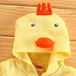 Babyhug Three Fourth Sleeves Hooded Bath Robe Duck Design - Yellow image 3