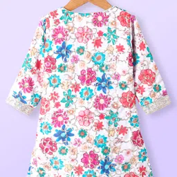 Babyhug Woven Three FourthSleeves Floral Printed Kurta Gharara Set with Dupatta & Lace Detailing - Dark Pink image 3