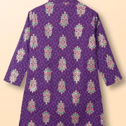EARTHY TOUCH Cambric Woven Full Sleeves Kurta Pajama Set With Floral Print - Purple image 2
