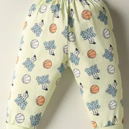 CUCUMBER Cotton Knit Full Length Leggings With Nautical & Sport Theme Print Pack Of 3 - Yellow & Blue image 3