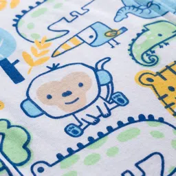 Babyhug Cotton Knit Full Sleeves Footed Sleepsuit With Animal Print - White image 3