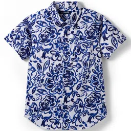 Pine Kids Cotton Woven Half Sleeves Shirts with T-Shirt Floral Print - Blue image 4