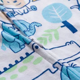 Babyhug Cotton Knit Full Sleeves Footed Sleepsuit With Animal Print - White image 4