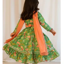 Mamma's Bear Pure Cotton Woven Full Sleeves Floral Printed Lehenga Choli With Dupatta Set - Green image 5