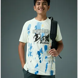 Technosport Knit Half Sleeves Snowboard Text Printed Quick Dry & Breathable Tee - Off White image 5