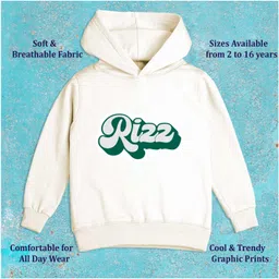 NUSYL Fleece Knit Full Sleeves Rizz Text Printed Light Winter Hoodie - White image 5