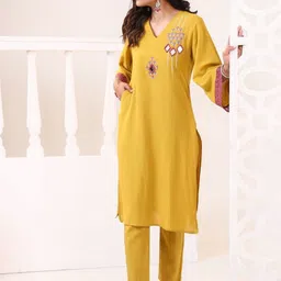 MISRI Women Ethnic Motifs Embroidered Regular Mirror Work Kurta with Trousers-image-10