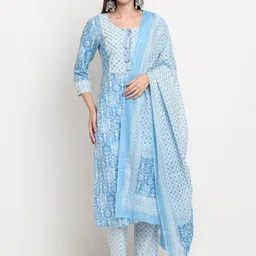 KALINI Women Floral Printed Regular Mirror Work Pure Cotton Kurta with Trousers & With Dupatta-picture-42