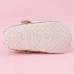 Babyoye Velcro Closure Booties with Floral Applique & Glitter Detailing - Golden image 5