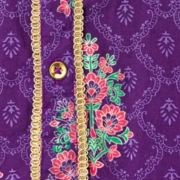 EARTHY TOUCH Cambric Woven Full Sleeves Kurta Pajama Set With Floral Print - Purple image 5