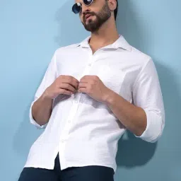 Crimsoune Club White Blended Slim Fit Solid Casual Shirt-picture-42