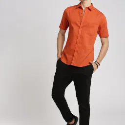 showoffff SHOWOFF Rust Cotton Slim Fit Shirt image 5