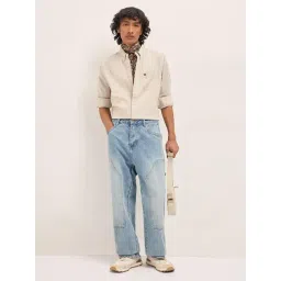 The Bear House Beige Solid Regular Fit Shirt image 4