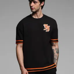 Jack & Jones Jet Black Cotton Drop Shoulder/Boxy Fit Tape Detail T-Shirts-picture-12