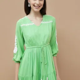 Colour Me by Melange Green Embroidered A-Line Dress image 5