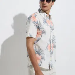 WES Casuals by Westside White Floral Detailed Relaxed-Fit Cotton Shirt-image-94