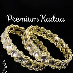 ZULKA Pack Of 2 Gold Plated Kundan & Zircon Stone Studded Bangles image 3