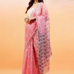 Aditri Lavender Rose Aftab Handloom Kota Doria Handblock Print Saree image 5
