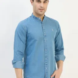 Duke Blue Blended Slim Fit Solid Shirt image 4