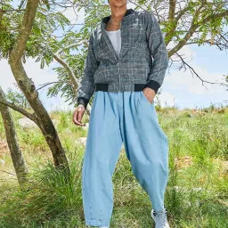 Campus Sutra Black Cotton Regular Fit Checks Bomber Jacket image 5