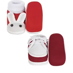 NESKA MODA Unisex Kids Pack Of 2 Cotton Rabbit & Lace Booties image 2