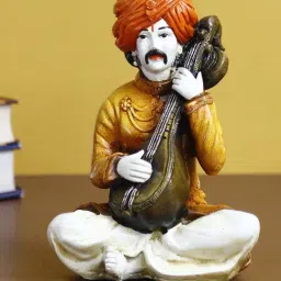 7.5 Inch Rajasthani Men Musician Playing Sitar Handcrafted Decorative Polyresin Showpiece-image-64