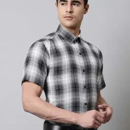 Jainish Black Cotton Regular Fit Checks Shirts-image-9