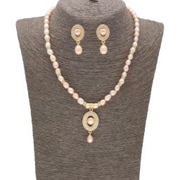Sri Jagdamba Pearls Luxurious Love Peach & Golden Necklace and Earring Set-picture-33
