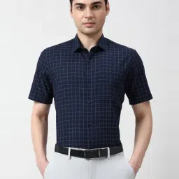 Peter England Navy Cotton Regular Fit Chequered Formal Shirt-picture-18