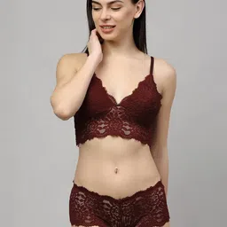 samvar Women Green,Maroon Net Bra Panty Set for Lingerie Set Undergarments Pack of 2 image 3