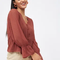 Kibo Brown Chiffon Self Tops image 5