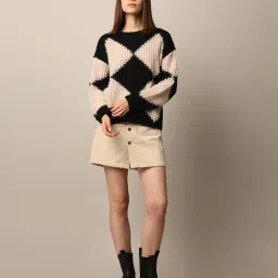 Only Black & Off White Self Design Pullover image 5