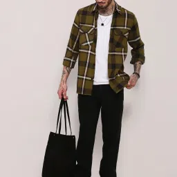 showoffff Showoff Green Cotton Slim Fit Checks Shirt image 5