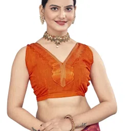 Saree Mall Orange Printed Saree With Unstitched Blouse image 5