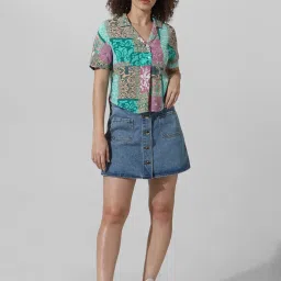 Only Teal Viscose Printed Shirt image 5