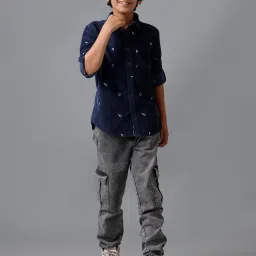 Under Fourteen Only Boys Navy Cotton Embroidered Shirt image 5