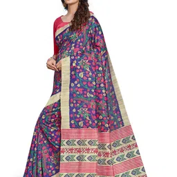 Mitera Kalamkari Silk Blend Block Print Saree-image-44