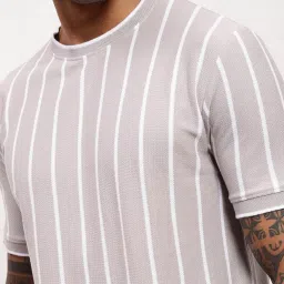 showoffff Showoff Grey Cotton Slim Fit Striped T-Shirt image 5